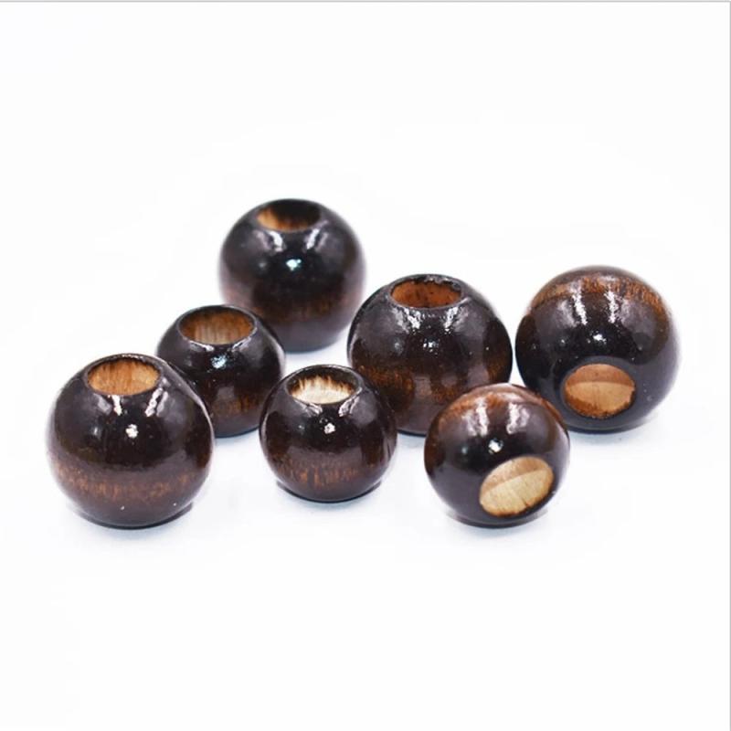 15/20/24mm Natural Wood Beads Big Hole Charms Dark Brown Wooden Balls