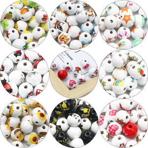 Wooden Beads Cartoon Multicolor Pattern 15mm Round Balls for DIY Jewelry Making