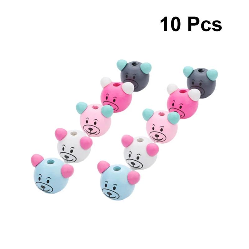 10 Pcs Wooden Beads Animal Head DIY Craft Jewelry Accessories