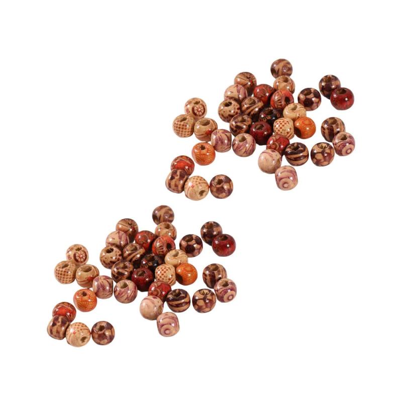 200pcs Colored Wooden Beads Large Hole Painted Round Beads DIY Craft Beads