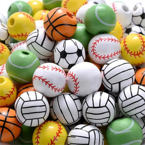 16mm Wooden Sports Beads for Crafts DIY Bracelet Making