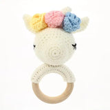 Wooden Teether Rattle Baby Crochet Pattern Toy Animal Chew Rattle