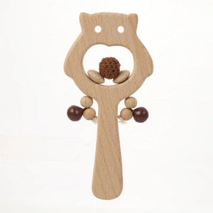 Wooden Owl Rattle Teething Ring Stroller Toy