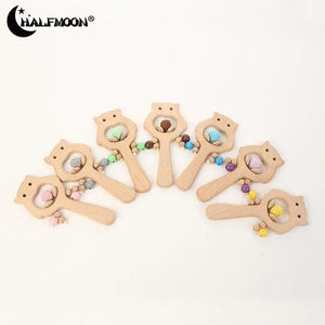 Wooden Owl Rattle Teething Ring Stroller Toy