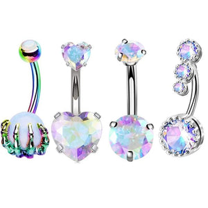 4PC Surgical Steel Crystal Belly Piercing Set