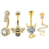4PC Surgical Steel Crystal Belly Piercing Set