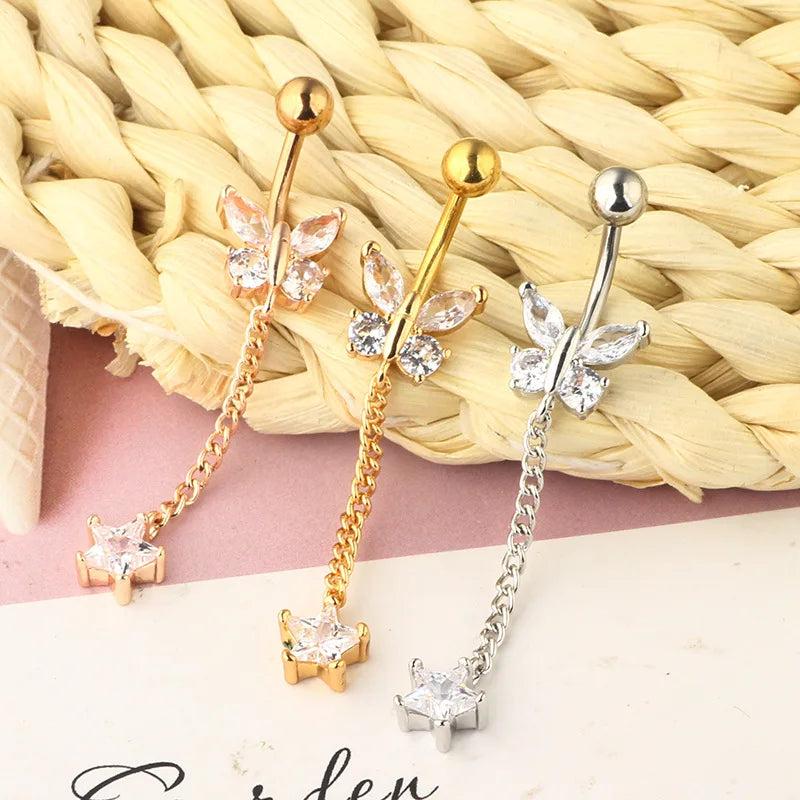 Butterfly Rhinestone Navel Ring
