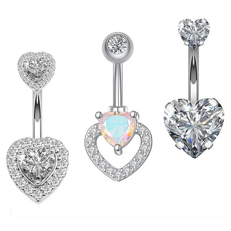 Butterfly Heart Dangled Belly Button Ring Set Crystal CZs Skeleton Hand Ball