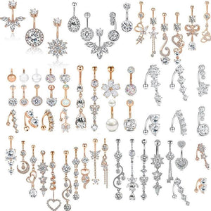 Stainless Steel Flower Belly Piercing Set 14G Butterfly Belly Button Ring