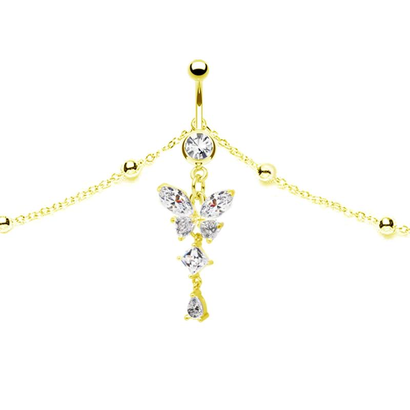 CZ Butterfly Dangling Belly Chain Body Jewelry