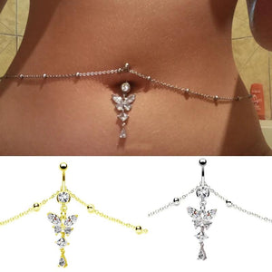 CZ Butterfly Dangling Belly Chain Body Jewelry