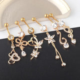 Stainless Steel Flower Belly Piercing Set Butterfly 14G Navel Piercing Bar