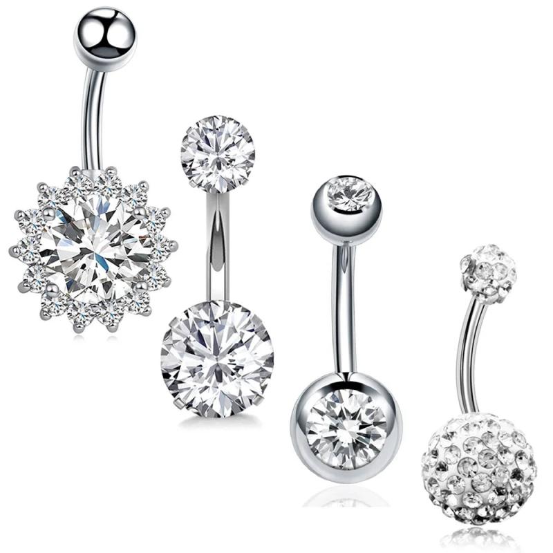 4Pcs Surgical Steel Sun Flower Belly Button Rings Set