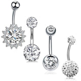 4Pcs Surgical Steel Sun Flower Belly Button Rings Set