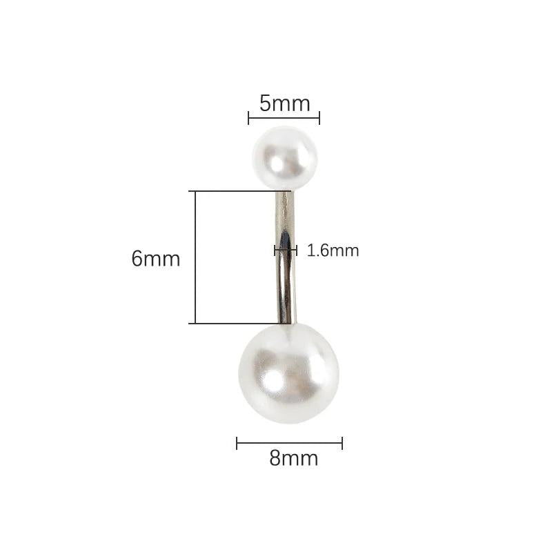 Double End Pearl Navel Ring Stainless Steel Belly Button Ring