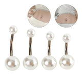 Double End Pearl Navel Ring Stainless Steel Belly Button Ring