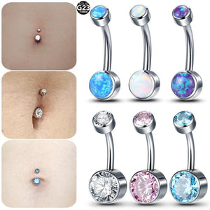 1PC Titanium Double Opal Ball Belly Button Piercings 14G CZ Bezel Navel Piercing