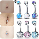 1PC Titanium Double Opal Ball Belly Button Piercings 14G CZ Bezel Navel Piercing