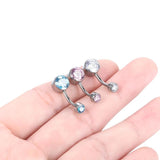 1PC Titanium Double Opal Ball Belly Button Piercings 14G CZ Bezel Navel Piercing