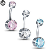 1PC Titanium Double Opal Ball Belly Button Piercings 14G CZ Bezel Navel Piercing