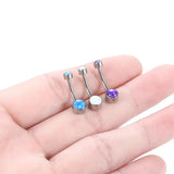 1PC Titanium Double Opal Ball Belly Button Piercings 14G CZ Bezel Navel Piercing
