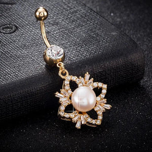 Pearl Zircon Belly Button Ring Surgical Steel Body Jewelry