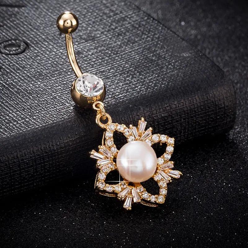 Pearl Zircon Belly Button Ring Surgical Steel Body Jewelry