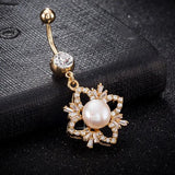 Pearl Zircon Belly Button Ring Surgical Steel Body Jewelry
