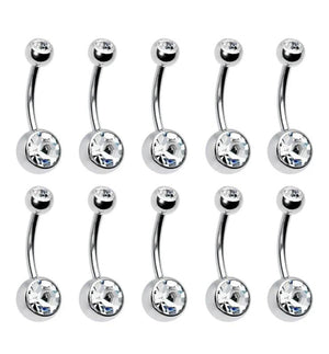 10PCS Surgical Steel Rhinestone Belly Button Piercing Set