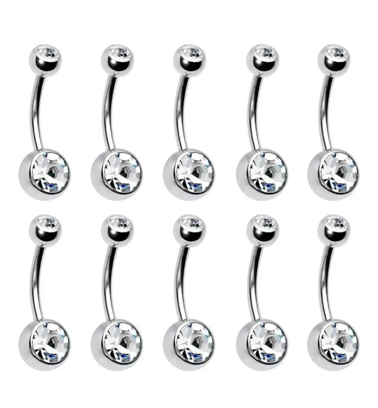 10PCS Surgical Steel Rhinestone Belly Button Piercing Set