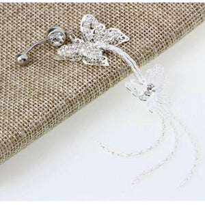 Long Rhinestone Tassel Belly Button Piercing Surgical Steel Navel Piercing