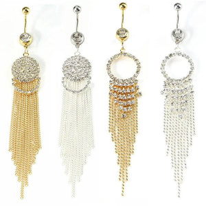 Long Rhinestone Tassel Belly Button Piercing Surgical Steel Navel Piercing
