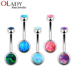 Opal Stone Titanium Belly Button Ring 10mm