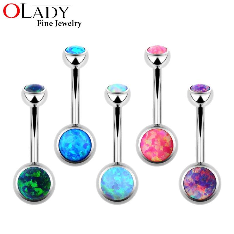 Opal Stone Titanium Belly Button Ring 10mm
