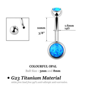 Opal Stone Titanium Belly Button Ring 10mm