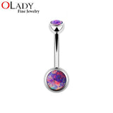 Opal Stone Titanium Belly Button Ring 10mm