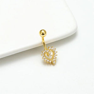 Crystal Love Heart Navel Piercing 14G Stainless Steel Belly Button Jewelry