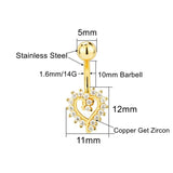 Crystal Love Heart Navel Piercing 14G Stainless Steel Belly Button Jewelry