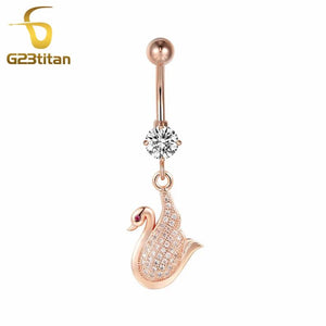 16G Surgical Steel Belly Ring Rose Plated Zircon Animal Pearl Navel Jewelry