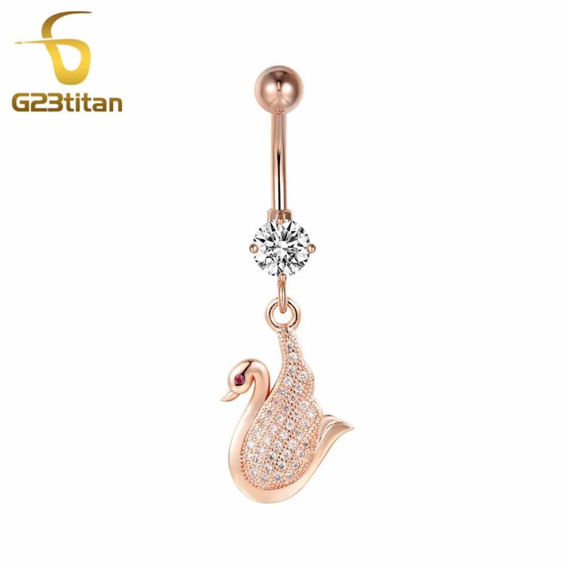 16G Surgical Steel Belly Ring Rose Plated Zircon Animal Pearl Navel Jewelry