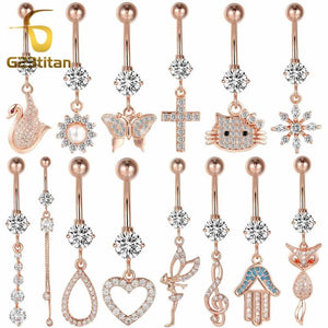 16G Surgical Steel Belly Ring Rose Plated Zircon Animal Pearl Navel Jewelry