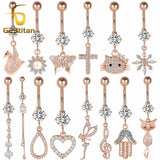 16G Surgical Steel Belly Ring Rose Plated Zircon Animal Pearl Navel Jewelry