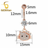 16G Surgical Steel Belly Ring Rose Plated Zircon Animal Pearl Navel Jewelry