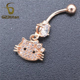 16G Surgical Steel Belly Ring Rose Plated Zircon Animal Pearl Navel Jewelry