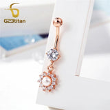 16G Surgical Steel Belly Ring Rose Plated Zircon Animal Pearl Navel Jewelry