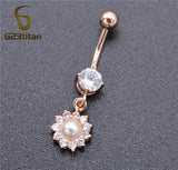 16G Surgical Steel Belly Ring Rose Plated Zircon Animal Pearl Navel Jewelry
