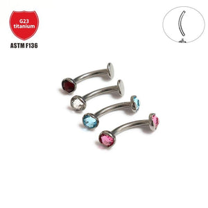 F136 Titanium 14G Petal Shaped CZ Belly Button Curved Rod Belly Ring
