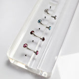 F136 Titanium 14G Petal Shaped CZ Belly Button Curved Rod Belly Ring