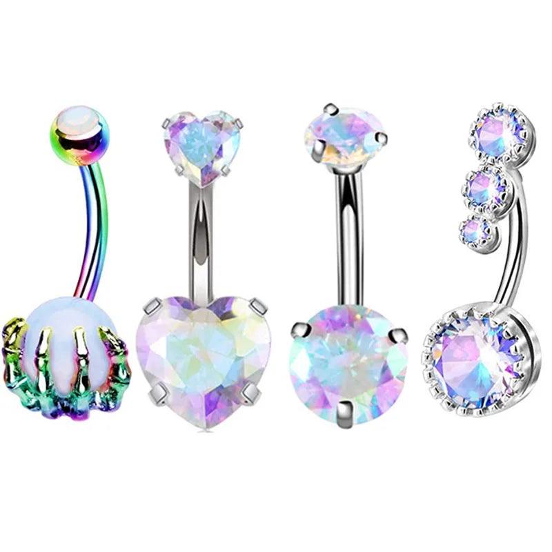 4PC Claw Navel Piercing Set Surgical Steel Crystal Belly Bulk Women