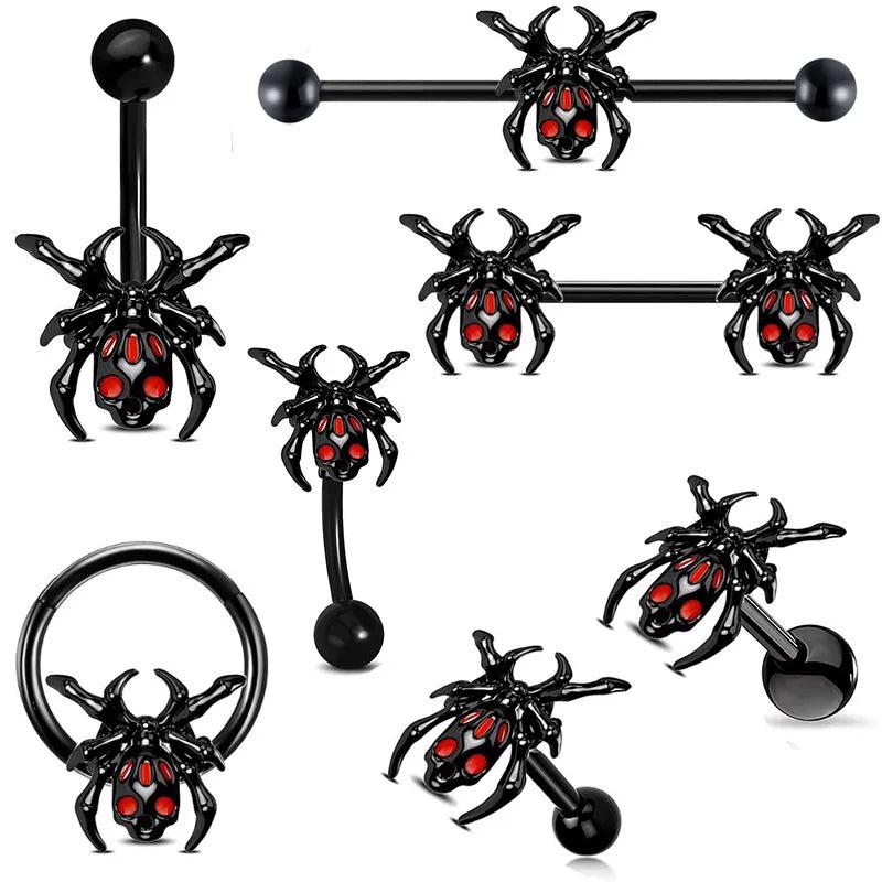 Spider Lip Ring Halloween Gothic Surgical Steel Jewelry